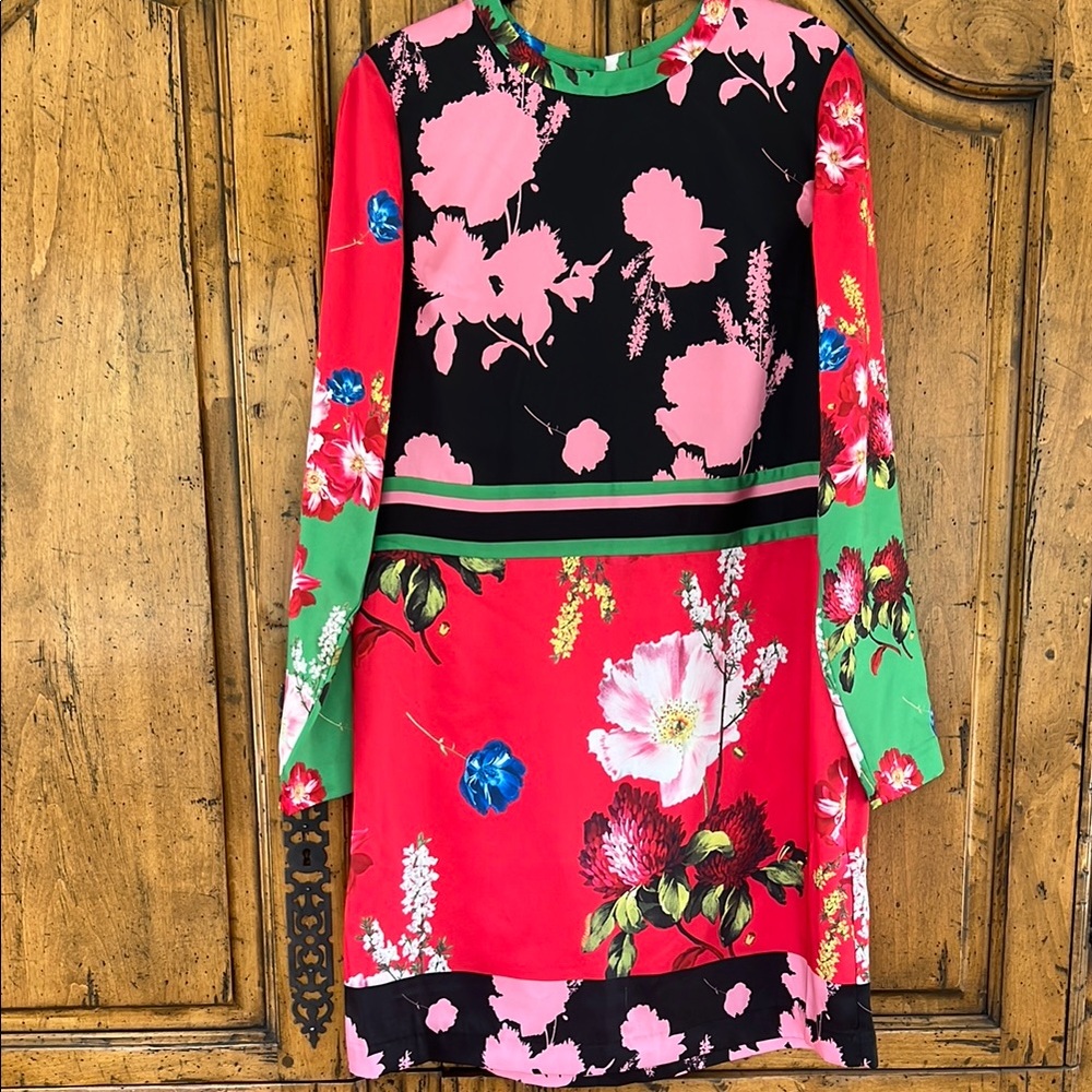 Ted Baker Floral Mixed-Color Shift Dress - Pink, Black, Red & Green